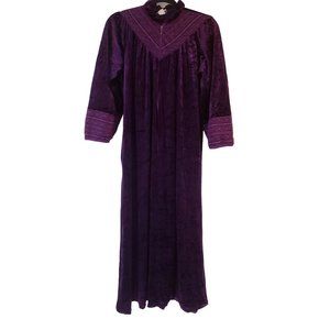Vintage‎ Lois Martin night gown size Large velvet purple bell sleeve lace trim